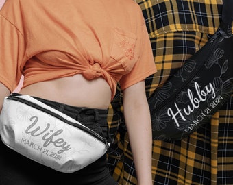 Vrouw Hubby Fanny Pack gepersonaliseerde 14 "x 6" aangepaste bruid Fanny Pack huwelijksreis Fanny Pack pasgetrouwde riem tas voor bruid en bruidegom bijpassende
