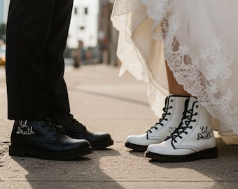 Til Death Bride and Groom Boots, Personalized Weeding Boots, Mr Mrs Shoes Gothic Wedding Honeymoon Outfit