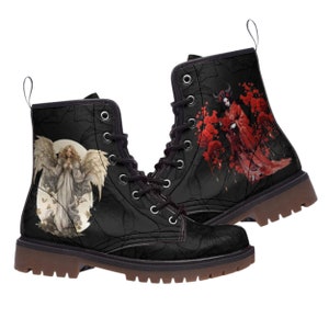 Angel and Devil boots Combat Boots Goth Boots Vegan Leather Lace up boots Angel and Demon Whismigothic Witchy stuff Art Footwear Mismatched