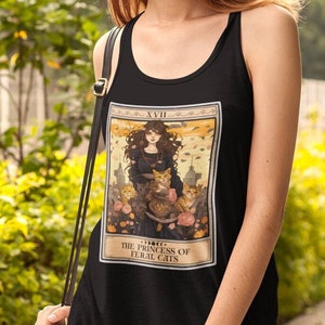 La princesa de los gatos salvajes Tarot Card Tank Top, camisa amante del gato salvaje gato mamá gato dama