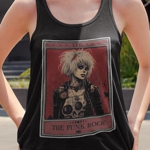 Camiseta sin mangas de punk rock, camiseta con la carta del tarot del punk rock, camisetas sin mangas de punk