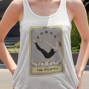 Regatas de pilates, camisa de cartas de tarô de pilates, regata de pilates, presentes de pilates, camiseta regata racerback, presentes para amantes de pilates