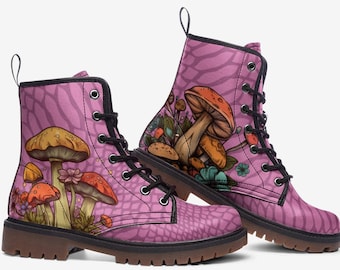 Roze paddenstoellaarzen Veganistisch leer Veterlaarzen Rave Boots Festival Boots Roze kunstleer Goth schoenen