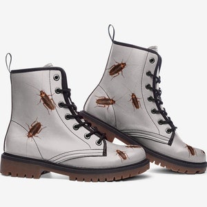 Cockroach Boots Pearl White Vegan Leather Lace Up boots Faux Leather Boots Roach Boots Insect Lover Bug Boots Halloween Boots