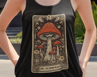 Camiseta sin mangas de setas, la camiseta sin mangas de la carta del tarot de setas, regalo de camisa de forrajeo de setas micológicas para camisetas sin mangas forager
