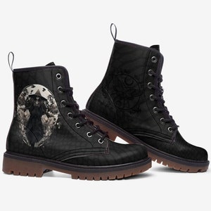 Witch Boots, Custom Boots Witchy Boots, Festival Boots Rave Footwear, Witchy Stuff Black Vegan Leather Lace Up boots Black Witch Clothing