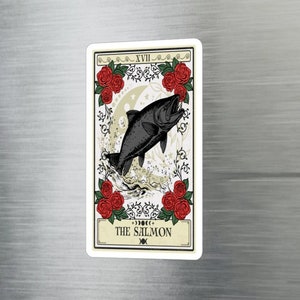 Autocollant de carte de tarot animal d’esprit de saumon, animal d’esprit de saumon 3 « x 4 » autocollant vinyle imperméable à l’eau autocollant animal d’esprit carte de tarot de saumon