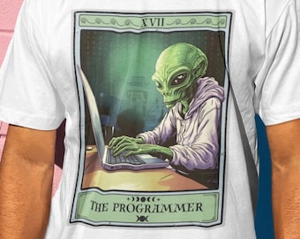 Camicia programmatore, camicia tarocchi programmatore, camicia codificatore programmatore alieno Regali per ingegneri software geek computer