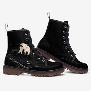 Black Raven Boots Black Crow Boots Vegan Leather Combat Boots Rave Boots Festival Boots Unique Boots Crow in the City Black Gothic Boots