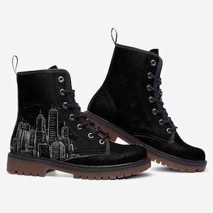 City Boots Black Vegan Leather Combat Boots Rave Boots Festival Boots Unique Boots