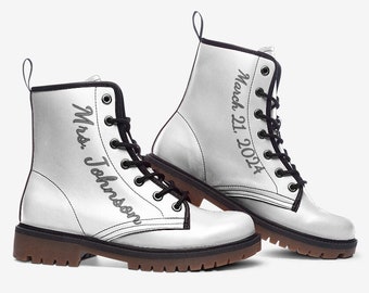 Personalized Bridal Boots, Custom Wedding Boots , White Wedding Shoes, Custom Design Bridal White Boots, Wedding Gift Vegan Leather Shoes