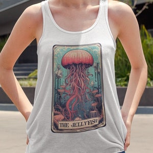 Camiseta sin mangas de medusas, la camiseta sin mangas de la carta del tarot de medusas, camisa de medusas camisa oceánica biólogo marino Sealife Tank Top