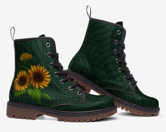 Sunflower Boots Sunflower Green Boots Vegan Leather Combat Boots Rave Boots Festival Boots Green Leather Ankle Boots