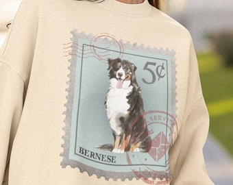 Bernese Mountain Dog Sweatshirt, Bernese Post Stamp Sweatshirt, Berner Mom gifts for Bernese Owner Sweater Crew Neck