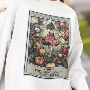 Sweat-shirt carte de tarot La princesse aux légumes, sweat-shirt végétalien, pull végétal, col rond végétarien, cadeaux végétaliens