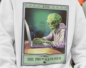 Sudadera programador, la sudadera de la tarjeta del tarot del programador, suéter codificador de regalo del programador alienígena, regalo para los regalos del codificador Geek de la computadora