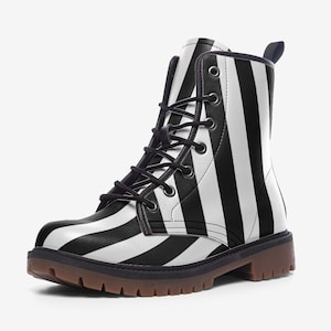 Black White Stripes Boots Combat Boots Vegan Leather Lace up boots Custom Boots Black and White Stripe Rave Boots Festival Footwear