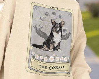 Corgi Sweatshirt, The Corgi Tarot Card Sweatshirt, Black and White Corgi Mom Gifts for Corgi Sweater, Corgi Dog Jumper
