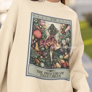 Sweatshirt végétalien, carte de tarot princesse des légumes Sweatshirt Pull végétal végétarien col rond Cadeaux végétaliens
