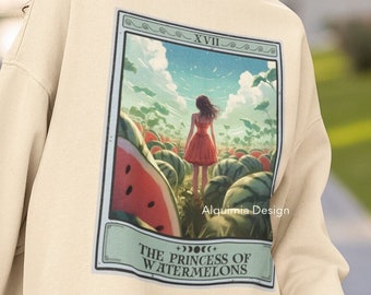 Watermeloen Sweatshirt, de prinses van watermeloenen Tarot Card Sweatshirt, watermeloen minnaar geschenken Fruit Sweatshirt bemanning hals