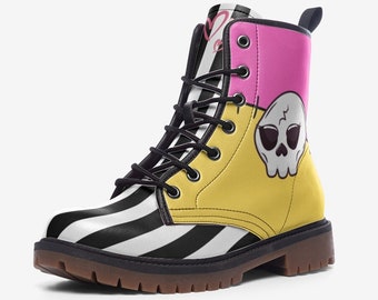 Colorful Boots Rave Boots Vegan Leather Lace up Boots Goth Boots Halloween Boots Combat Boots Cool Footwear Festival Boots