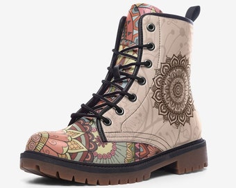 Colorful Mandala Boots Vegan Leather Rave boots Festival Unique Boots