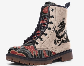 Dragon Boots Chinese Dragon Combat Boots Vegan Leather Boots Unique Rave Boots Festival Boots