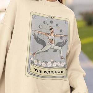 Yoga Sweatshirt, The Warrior Tarot Card Sweatshirt, Yoga Pose Sweater Gifts for Yoga Lover Gift, Yogi Crew Neck Yoga Poses Sweatshirt