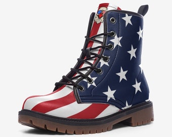 American Flag Boots, USA Flag Boots Combat Boots Vegan Leather Lace Up boots Patriotic Boots 4th Of July Independence Day