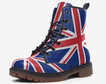 Union Jack Boots UK Flag Vegan Leather Combat Boots British Boots UK Flag Faux Leather Boots UK Punk Boots Punk Cosplay Boots United Kingdom