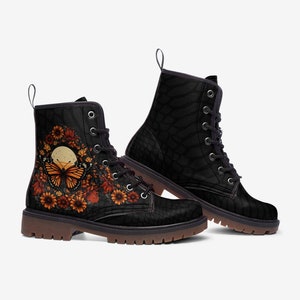Monarch Butterfly Boots Flower Vegan Leather Combat Boots Unique Rave Boots Butterfly Boots Flower Festival Boots