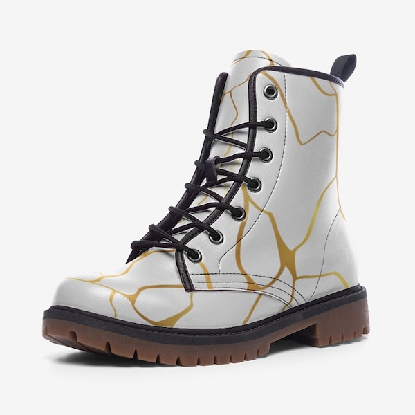 Kintsugi White Boots, Kintsugi Vegan Leather Combat boots Kintsugi Shoes