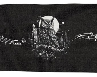 Owl Scarf, Black City Owl Scarf Owl Lover Gift Owl Rave Pashmina, Festival Pashmina 27" x 73" Owl Themed Gifts