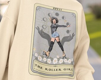 Rollerskating Sweatshirt, The Roller Girl Tarot Card Sweatshirt, Roller Skating Sweater Roller Skater Gifts For Roller Skating Crew Neck