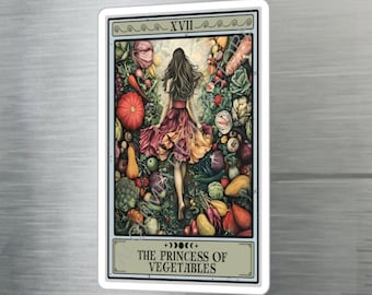 Vegan Stickers, The Princess of Vegetables Tarot Card Sticker Vinyl Sticker Waterproof UV Resistant Vegetarian Vegetables Laptop Sticker