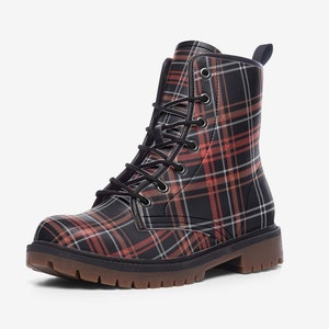 Scottish Boots, Scottish Tartan Print Boots Black Red Vegan Leather Lace Up boots, Goth Boots Gothic Faux Leather Boots, Rave Boots Festival