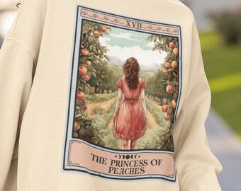 Pfirsich Sweatshirt, Die Prinzessin von Pfirsichen Tarot Karte Sweatshirt, Pfirsich Liebhaber Geschenke Obst Sweatshirt Rundhalsausschnitt