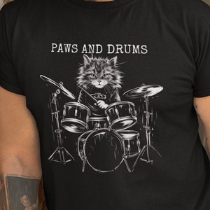 Cat Drums Tshirt Cat Drummer Shirt Cat Lover Drum Player Gifts Cat Playing Drums Tee