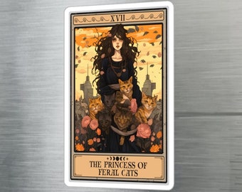 The Princess of Feral Cats Sticker, Feral Cat Tarot Card Sticker 3" x 4" Vinyl Sticker Waterproof UV Resistant Feral Cats Laptop Sticker