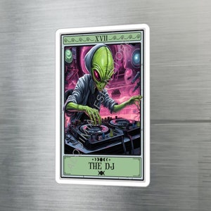 Stickers DJ, Sticker pour carte de tarot DJ 3 x 4 po. Sticker vinyle imperméable résistant aux UV Alien dj Sticker pour ordinateur portable
