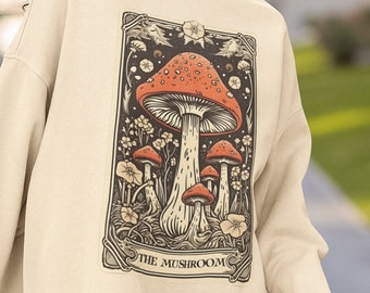 Mushroom Sweatshirt, The Mushroom Tarot Card Sweatshirt, Foraging Sweater Mushroom Crew Neck Fungi Jumper