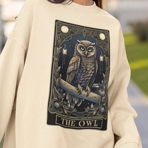 Sweat hibou, sweat carte de tarot chouette, cadeaux pour amoureux de chouette pull oiseau amoureux des oiseaux Esprit animal hibou