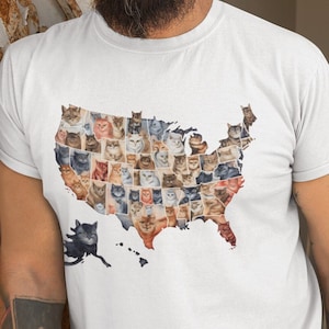 Chats amoureux des États-Unis carte chemise, chat carte des États-Unis chat chemise patriotique 4 juillet amoureux des chats tshirt chat américain maman chemise