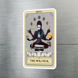 Schrijfstickers, de schrijver tarotkaartsticker 3" x 4" vinylsticker waterdicht, UV-bestendig auteur schrijver laptopsticker schrijvende godin