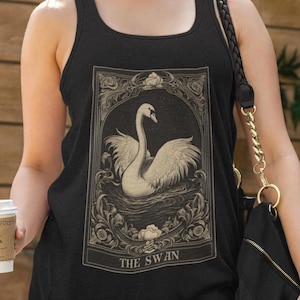 Camiseta sin mangas con la carta del Tarot del cisne, camiseta blanca con cisne para amantes de los animales