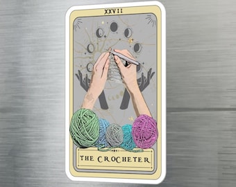 Crochet Stickers, The Crocheter Tarot Card Sticker 3" x 4" Vinyl Sticker Waterproof UV Resistant Crochet Sticker