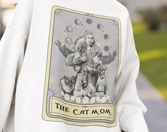 Sudadera amante del gato, la sudadera de la tarjeta del tarot de la mamá del gato, mamá del gato regalos suéter del gato para las mujeres sudadera del gato del saltador del gato