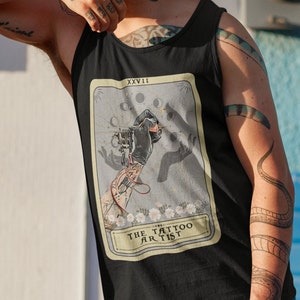 The Tattoo Artist Tarot Card Tank Top, tatuador camisa tatuaje artista regalos para el propietario de la tienda de tatuajes