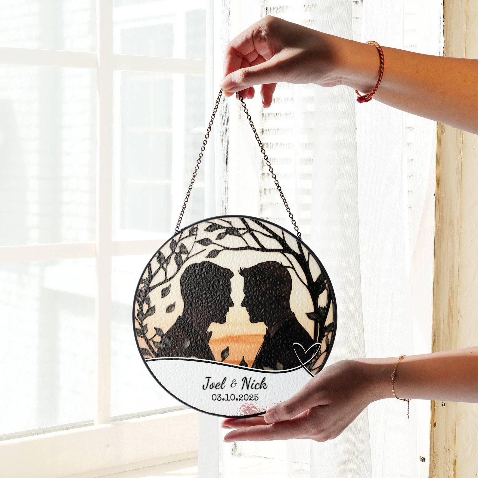 Gay Wedding Stained Glass Suncatcher Mr and Mr Ornament Light Catcher