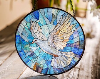 花に囲まれた幸運の二羽の鳩 ヴィンテージ ステンドグラス 平和の象徴 鳥 花柄 鳩のステンドグラスサンキャッチャー：平和の鳥の窓飾り - Etsy 日本